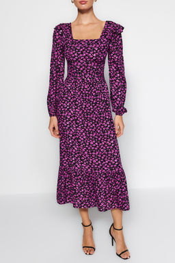 TRENDYOLMILLA Kahverengi Cicekli A Kesim F?rf?rl? %100 Viskon Dokuma Elbise TWOAW24EL00755  фото 4