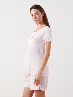 Bisiklet Yaka Kalp Desenli Hamile ?ortlu Pijama Tak?m?