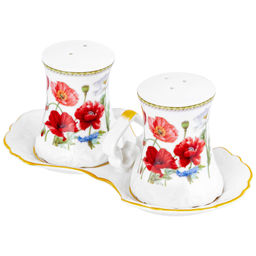 Набор д/специй 2 пр. " Маки" 16,5*9*7,5 см на подставке NEW BONE CHINA