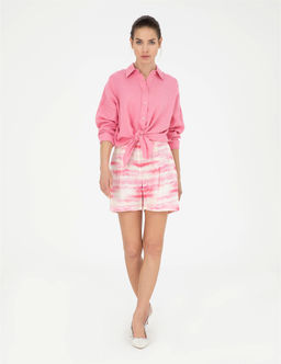 Pembe Keten Rahat Kesim Bermuda _ort