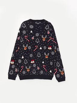 Bisiklet Yaka Y?lba?? Temal? Uzun Kollu Erkek ?ocuk Triko Kazak