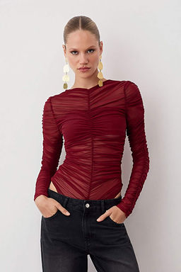 Koyu Bordo Astarl? Buzgu Detayl? Orme C?tc?tl? Tul Body TPRAW26BD00013