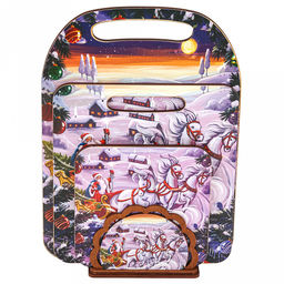 Счастья, Радости, УдачиКомлект деревянный 4 предмета: доска разделочная 29х21х0,6см; доска разделочная 21х19,5х0,6см; подставка под горячее 14,5х14,5х0,8см; салфетница 12,5х8,5х4см (Россия) - Домашняя мода фото 2