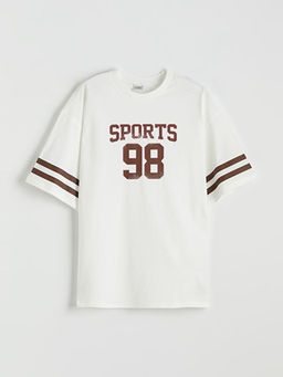 Bisiklet Yaka Bask?l? K?z ?ocuk Ti??rt