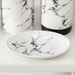 Аксессуары для ванной Мраморный металл, 4 предмета, мыльница, дозатор 400 мл, 2 стакана, белые - Simaland фото 2