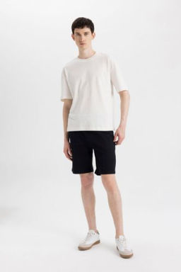 Slim Fit Dar Kesim Cepli Basic Duz Bermuda Sort