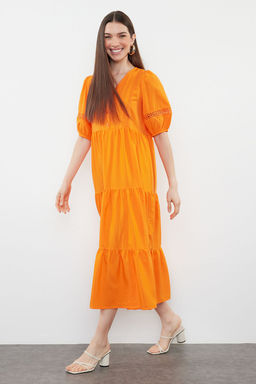 Turuncu Duz Shift Poplin Midi Elbise TWOSS24EL00906 - Trendyolmilla фото 2