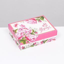 Цена за 5 шт. Подарочная коробка 8 марта, пионы, розовая, 16,5 х 12,5 х 5,2 см - UPAK LAND фото 2