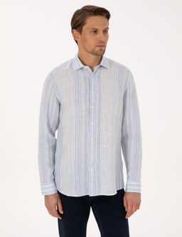 A__k Mavi % 100 Keten Uzun Kollu G_mlek - Pierre cardin фото 10