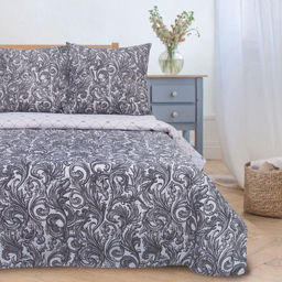 Постельное белье Этель 1.5 сп Вензель серебро 143*215 см,150*214 см, 70*70 см 2 шт