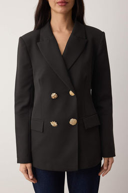 Siyah Aksesuar Dugmeli Dokuma Kruvaze Kapama Blazer Ceket TWOAW26BC00065 - Trendyolmilla фото 3