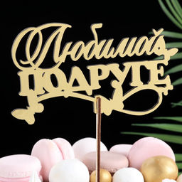 Цена за 4 шт. Топпер деревянный "Любимой подруге" золотой Дарим Красиво 14,3х8,4 см