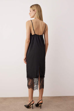 Siyah Dantel Detayl? Saten Midi Astarl? S?k/Gece Elbise TPRAW26EL00049 - Trendyolmilla фото 4