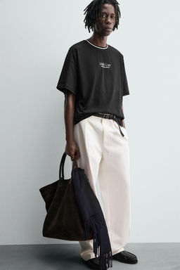 T-SHIRT WITH TEXTURED SLOGAN PRINT - Zara фото 5