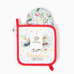 Кухонный набор Сhristmas greetings варежка-прихватка 20х28см, прихватка 19х19см, 100% хл - Этель фото 4