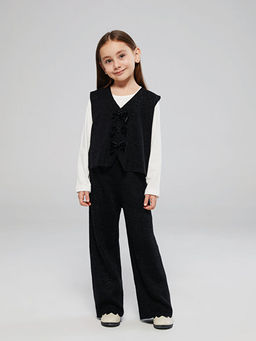 Simli Triko K?z ?ocuk Yelek ve Pantolon