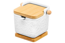 Банка д/сыпучих продуктов 300 мл 12*9*9,5 см "Лоза"+ложка+откид.бамб.крыш.+дер.подст