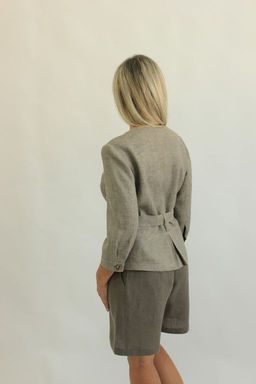 100% ЛЁН Жакет ПРЯМОЙ С ПОЯСОМ - Елецкие узоры фото 4