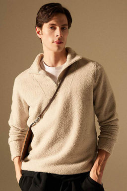 Regular Fit Dik Yaka Fermuarl? Pelus Sweatshirt - Defacto фото 3