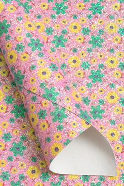 Кожзам с блестками "Цветочки" А4 (5 листов) SF-7237, розовый №4