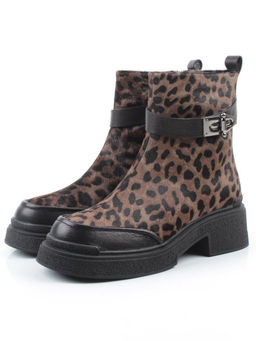 04-HSM705 BLACK/LEOPARD Ботинки зимние женские (натуральная кожа, натуральный мех)