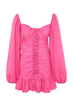 TRENDYOLMILLA Bridal Ekru Vucuda Oturan Dokulu Astarl? Dokuma K?sa Dugun/Nikah S?k Abiye Elbise TPRSS23EL00024  фото 7