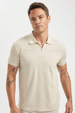 New Regular Fit Fermuarl? K?sa Kollu Basic Duz Polo Tisort - Defacto фото 2