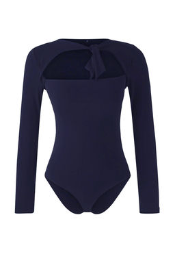 Lacivert Duz Asimetrik Yaka Uzun Orme Sandy Y?lbas? Body TPRAW26BD00023