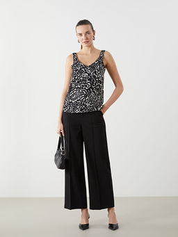 V Yaka Desenli Kad?n Bluz