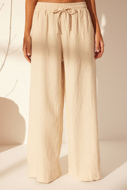 Bej %100 Keten Beli Lastikli Yuksek Bel Ekstra Wide Leg Pantolon TWOSS24JE00251 - Trendyolmilla фото 4