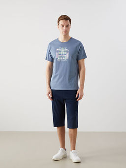 Bisiklet Yaka K?sa Kollu Bask?l? Penye Erkek Ti??rt