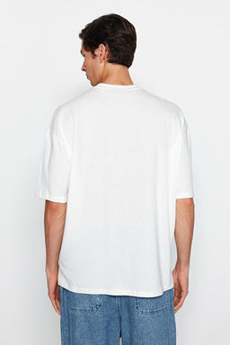 Ekru Oversize %100 Pamuklu Minimal Yaz_ Bask_l_ Tok Kuma_ T-shirt TMNSS23TS00084 - Trendyolmilla фото 2