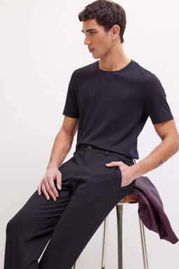 Slim Fit Dar Kesim Bisiklet Yaka Basic Duz K?sa Kollu Tisort - Defacto фото 4