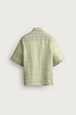 CAMISA JACQUARD RAYAS 100% LINO / Verde claro - Zara фото 7