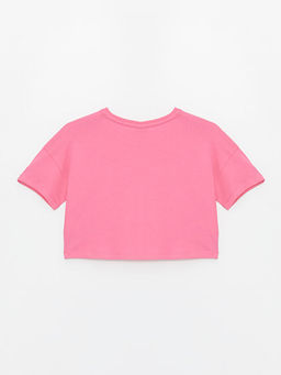 Bisiklet Yaka Bask?l? K?sa Kollu K?z ?ocuk Crop Ti??rt - Waikiki фото 2