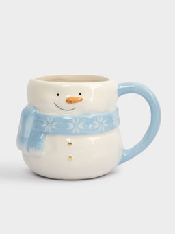 Кружка, 450 мл, керамика, бело-голубая, Снеговик в шарфе, Snowman