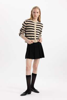 Полосатый кардиган обычного кроя с круглым вырезом - Defacto фото 2