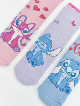 Stitch ve Angel Desenli K?z ?ocuk Havlu Soket ?orap 3l?