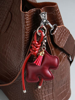 Брелок для ключей на карабине кожзам «Терьер», с узлом, винный, на сумку, рюкзак, 14×8×1.2 см