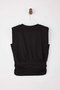 Siyah Fitted/Vucuda Oturan Kolsuz Buzgulu Pamuklu Esnek Orme Bluz TWOSS26BZ00203