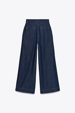 WIDE-LEG DENIM-EFFECT TROUSERS - Zara фото 5