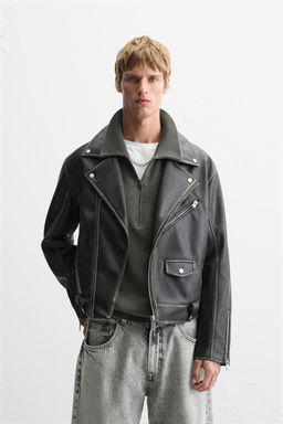 WASHED LEATHER EFFECT BIKER JACKET - Zara фото 2