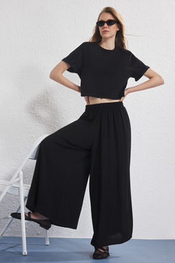 TRENDYOLMILLA Siyah Beli Lastikli Yumusak Rahat Kumas Wide Leg Extra Genis Paca Dokuma Pantolon TWOSS25PL00103 фото 5