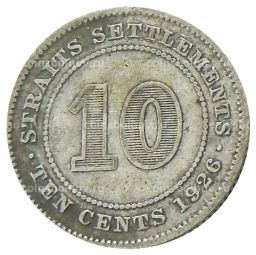 Монета 10 центов 1926 года Стрейтс Сетлментс