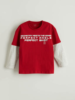 Bisiklet Yaka Yaz? Bask?l? Erkek ?ocuk Ti??rt