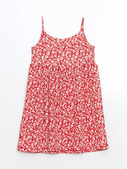 Kare Yaka ?i?ekli K?z ?ocuk Elbise