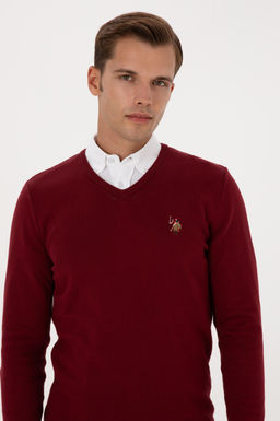 Erkek Slim Fit V Yaka Bordo Basic Kazak - U.s. polo assn фото 2