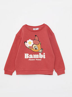 Bisiklet Yaka Bambi Bask?l? Uzun Kollu K?z ?ocuk Sweatshirt