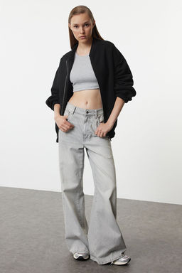 TRENDYOLMILLA Antrasit Fermuarl? Oversize/Genis Kal?p Kal?n Ici Polarl? Orme Sweatshirt TWOAW25SW00122 фото 6