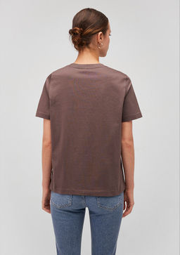 Pamuklu Merserize Bisiklet Yaka Mor Basic Tisort - Mavi фото 4